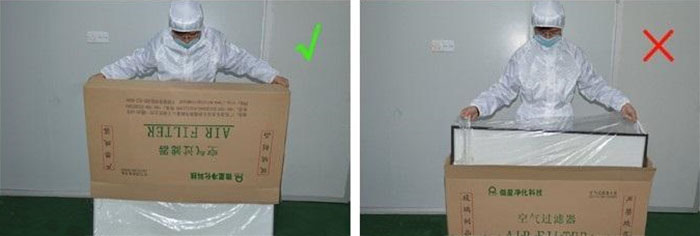 把高效過(guò)濾器慢慢倒出來(lái)，把紙箱放一邊查看高效過(guò)濾器是否損壞